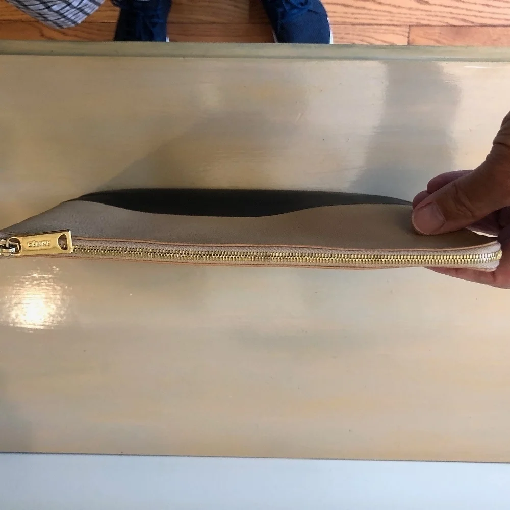 Celine  Zip Two Tone Tan and Black Leather Clutch - Picture 5 of 7